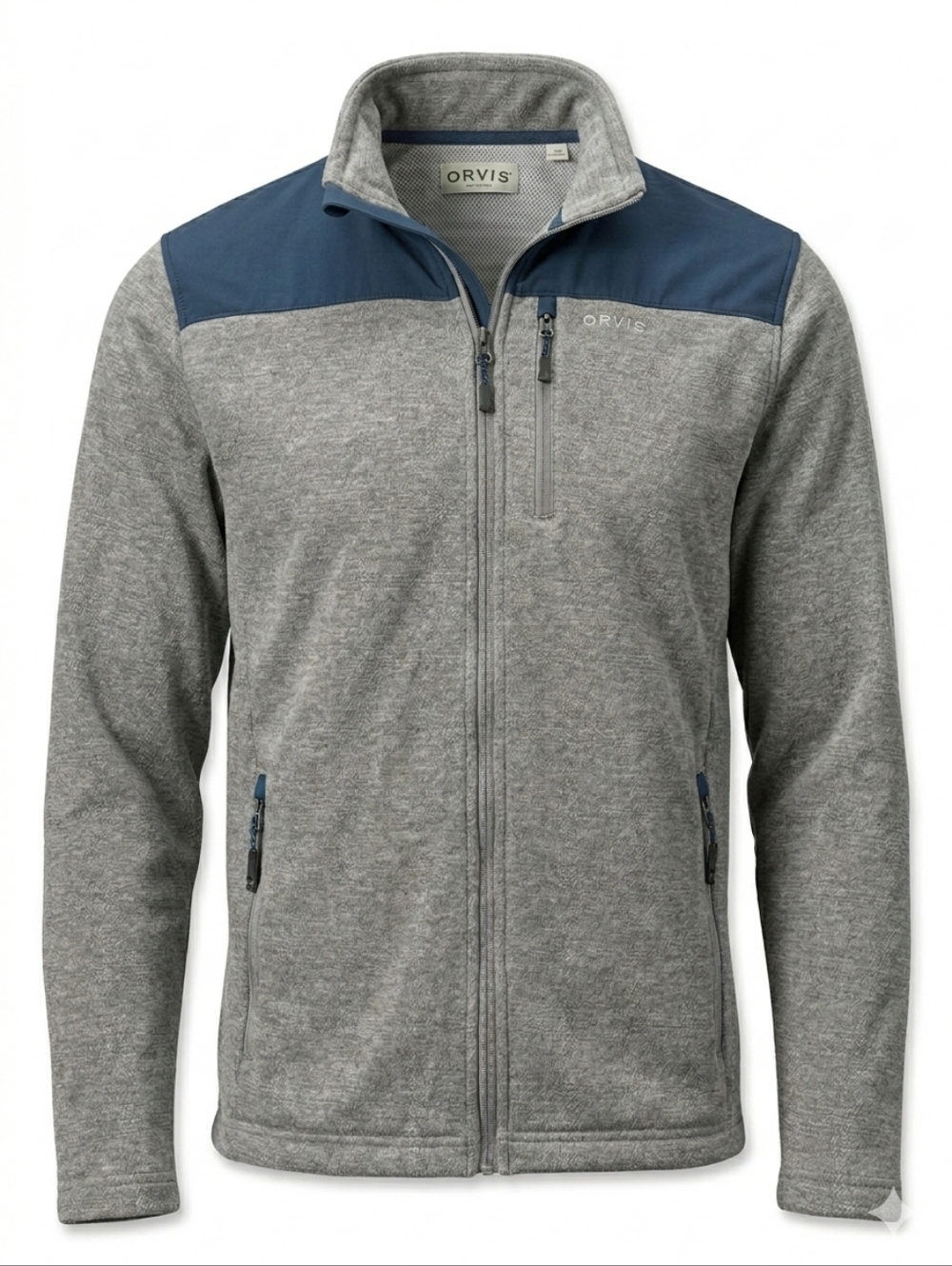 Orvis Men’s PRO Hybrid Fleece Jacket Grey Blue Full Zip Size Medium Fishing